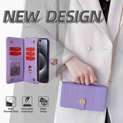 For iPhone 16 Plus Case Cross Texture PU Leather+TPU Wallet Phone Cover with Strap