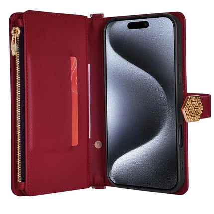 For iPhone 16 Plus Case Cross Texture PU Leather+TPU Wallet Phone Cover with Strap