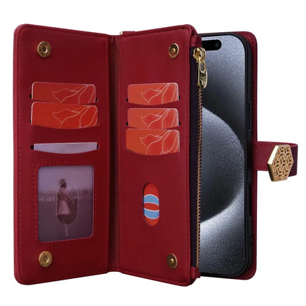 For iPhone 16 Plus Case Cross Texture PU Leather+TPU Wallet Phone Cover with Strap
