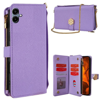 For Samsung Galaxy A05 4G Case Cross Texture PU Leather+TPU Wallet Phone Cover with Strap - Purple