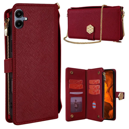 For Samsung Galaxy A05 4G Case Cross Texture PU Leather+TPU Wallet Phone Cover with Strap - Red