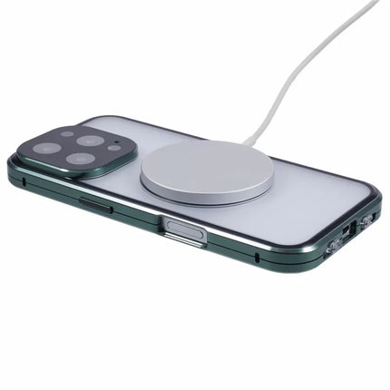For iPhone 16 Pro Max Case Double Sides Tempered Glass Phone Cover Compatible with MagSafe Full Protector