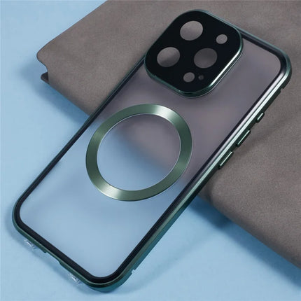 For iPhone 16 Pro Max Case Double Sides Tempered Glass Phone Cover Compatible with MagSafe Full Protector