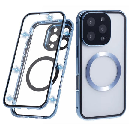 For iPhone 16 Pro Max Case Double Sides Tempered Glass Phone Cover Compatible with MagSafe Full Protector - Blue