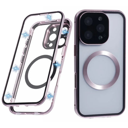 For iPhone 16 Pro Max Case Double Sides Tempered Glass Phone Cover Compatible with MagSafe Full Protector - Rose Gold