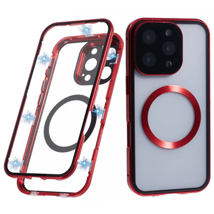 For iPhone 16 Pro Max Case Double Sides Tempered Glass Phone Cover Compatible with MagSafe Full Protector - Red