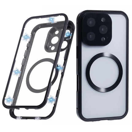 For iPhone 16 Pro Max Case Double Sides Tempered Glass Phone Cover Compatible with MagSafe Full Protector - Black