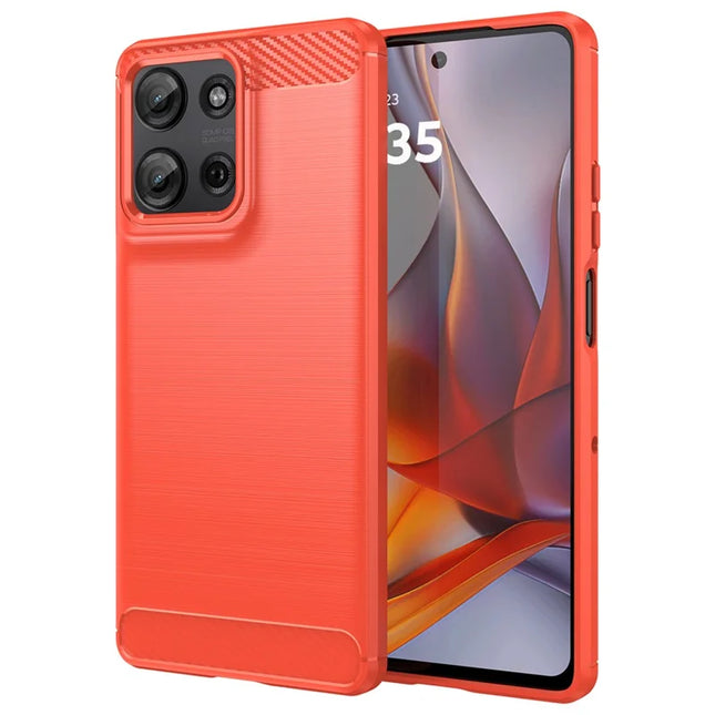 For Motorola Moto G75 5G Case Carbon Fiber Texture TPU Brushed Phone Cover - Red