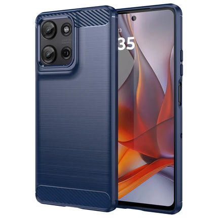 For Motorola Moto G75 5G Case Carbon Fiber Texture TPU Brushed Phone Cover - Blue