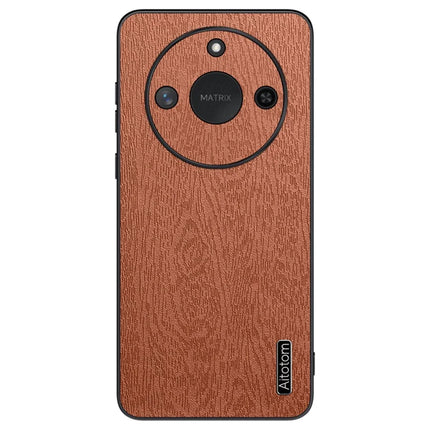 For Honor X60 5G Case Wood Texture PU Leather Coated PC+TPU Phone Cover - Brown