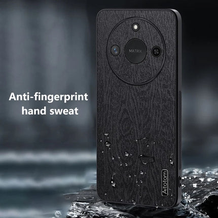 For Honor X60 5G Case Wood Texture PU Leather Coated PC+TPU Phone Cover