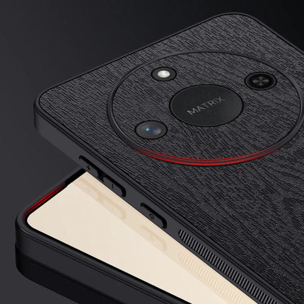 For Honor X60 5G Case Wood Texture PU Leather Coated PC+TPU Phone Cover