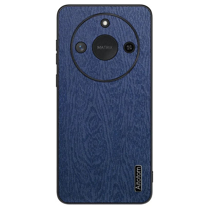 For Honor X60 5G Case Wood Texture PU Leather Coated PC+TPU Phone Cover - Blue
