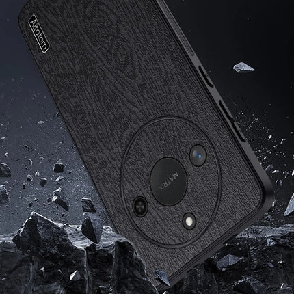 For Honor X60 5G Case Wood Texture PU Leather Coated PC+TPU Phone Cover
