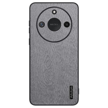 For Honor X60 5G Case Wood Texture PU Leather Coated PC+TPU Phone Cover - Grey
