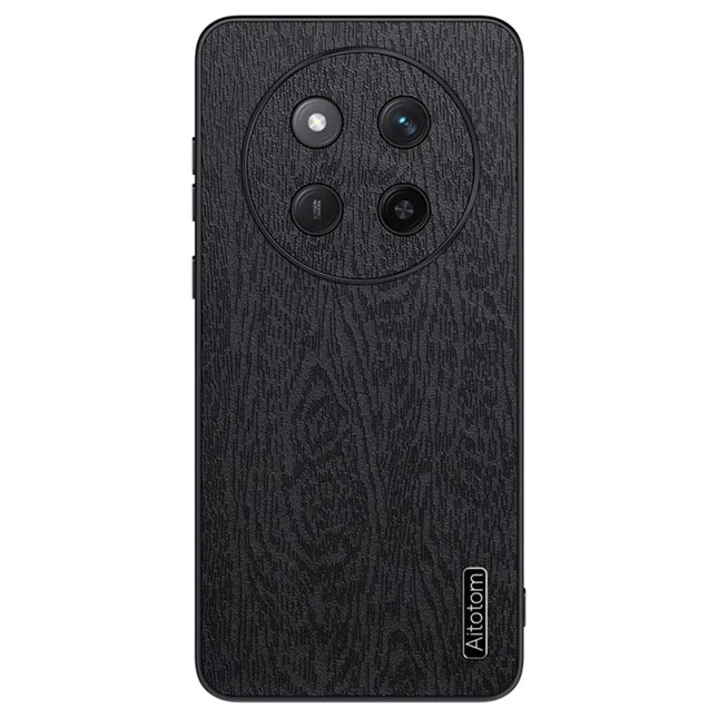 For Honor X60 Pro 5G Case Wood Texture PU Leather Coated PC+TPU Phone Cover - Black
