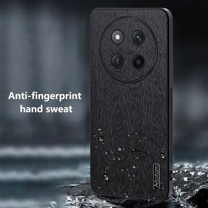 For Honor X60 Pro 5G Case Wood Texture PU Leather Coated PC+TPU Phone Cover