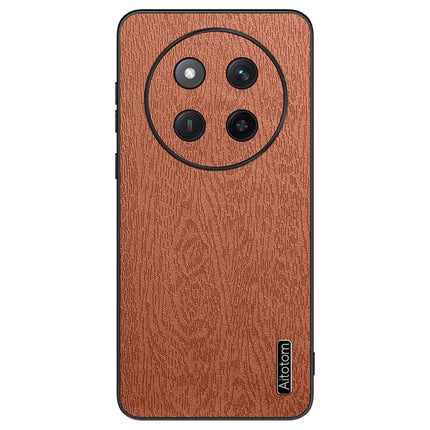 For Honor X60 Pro 5G Case Wood Texture PU Leather Coated PC+TPU Phone Cover - Brown