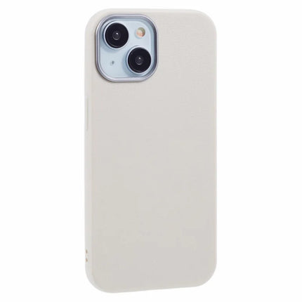 For iPhone 13 Case Electroplating Lens Frame Textured TPU Shockproof Phone Cover - White
