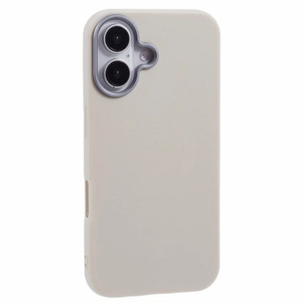 For iPhone 16 Case Electroplating Lens Frame Textured TPU Shockproof Phone Cover - White