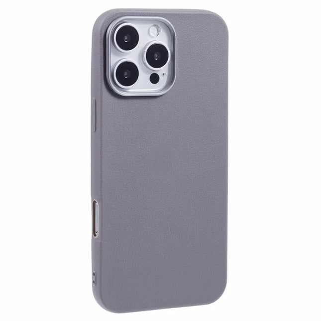 For iPhone 16 Pro Case Electroplating Lens Frame Textured TPU Shockproof Phone Cover - Grey