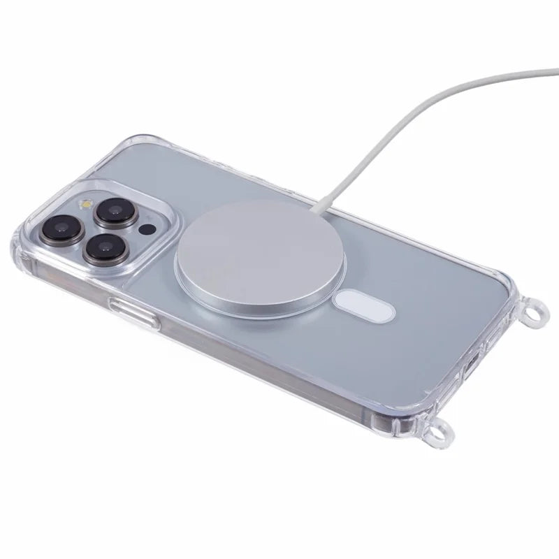 ShopCaseCart Slim Durable iPhone 15 Pro Protective cover Compatible with MagSafe TPU+PC 1.5mm Clear Phone Guard with Lanyard Holes