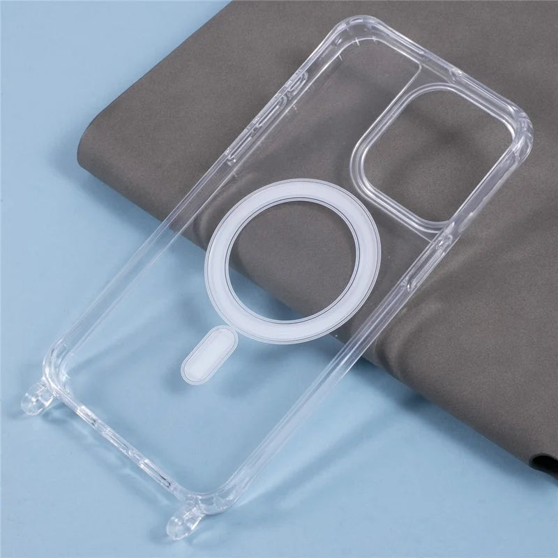 ShopCaseCart Slim Durable iPhone 15 Pro Protective cover Compatible with MagSafe TPU+PC 1.5mm Clear Phone Guard with Lanyard Holes