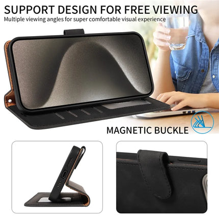 For iPhone 13 Pro Max Case RFID Blocking Wallet Stand Leather Flip Phone Cover with Slim Strap