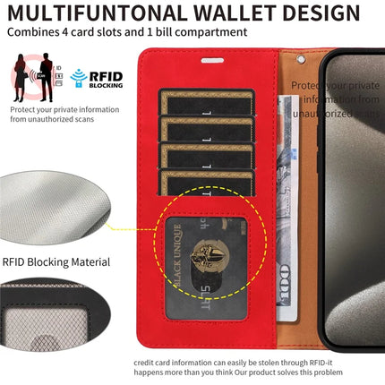 For iPhone 13 Pro Max Case RFID Blocking Wallet Stand Leather Flip Phone Cover with Slim Strap