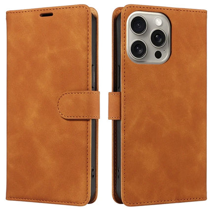 For iPhone 13 Pro Max Case RFID Blocking Wallet Stand Leather Flip Phone Cover with Slim Strap - Brown