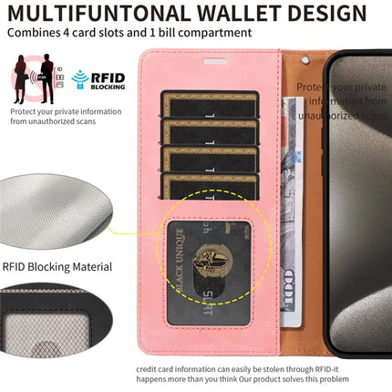 For iPhone 13 Pro Max Case RFID Blocking Wallet Stand Leather Flip Phone Cover with Slim Strap