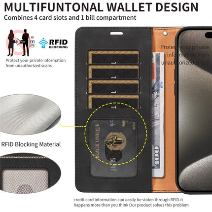 For iPhone 16 Pro Case RFID Blocking Wallet Stand Leather Flip Phone Cover with Slim Strap