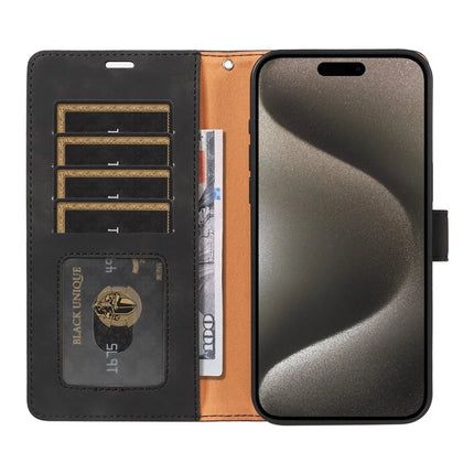For iPhone 15 Pro Max Case RFID Blocking Wallet Stand Leather Flip Phone Cover with Slim Strap