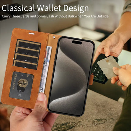 For iPhone 16 Pro Max Case RFID Blocking Wallet Stand Leather Flip Phone Cover with Slim Strap