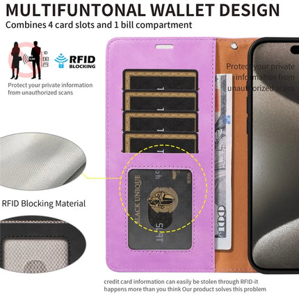 For iPhone 16 Pro Max Case RFID Blocking Wallet Stand Leather Flip Phone Cover with Slim Strap