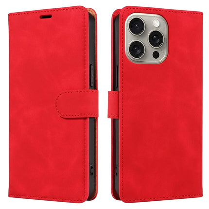 For iPhone 16 Pro Max Case RFID Blocking Wallet Stand Leather Flip Phone Cover with Slim Strap - Red