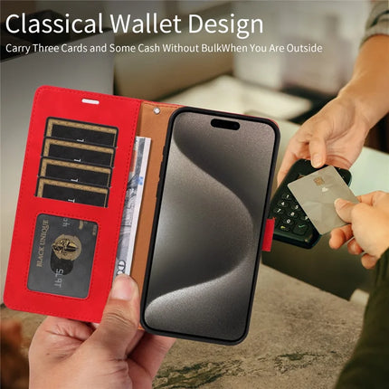 For iPhone 16 Pro Max Case RFID Blocking Wallet Stand Leather Flip Phone Cover with Slim Strap