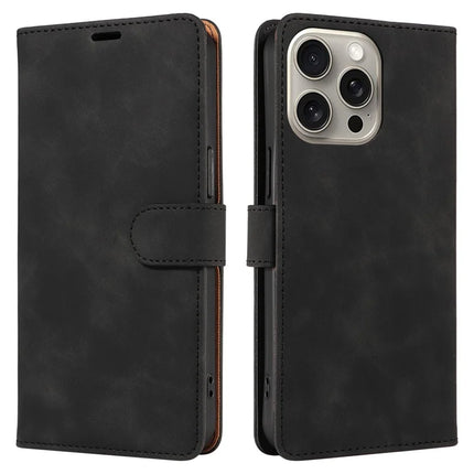 For iPhone 16 Pro Max Case RFID Blocking Wallet Stand Leather Flip Phone Cover with Slim Strap - Black