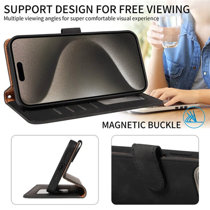 For iPhone 16 Pro Max Case RFID Blocking Wallet Stand Leather Flip Phone Cover with Slim Strap