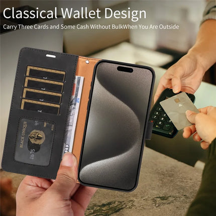 For iPhone 16 Pro Max Case RFID Blocking Wallet Stand Leather Flip Phone Cover with Slim Strap