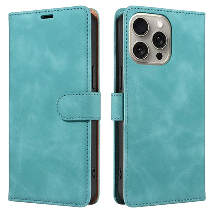 For iPhone 16 Pro Max Case RFID Blocking Wallet Stand Leather Flip Phone Cover with Slim Strap - Green