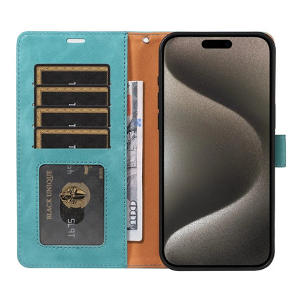 For iPhone 16 Pro Max Case RFID Blocking Wallet Stand Leather Flip Phone Cover with Slim Strap