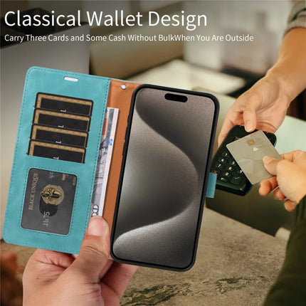 For iPhone 16 Pro Max Case RFID Blocking Wallet Stand Leather Flip Phone Cover with Slim Strap