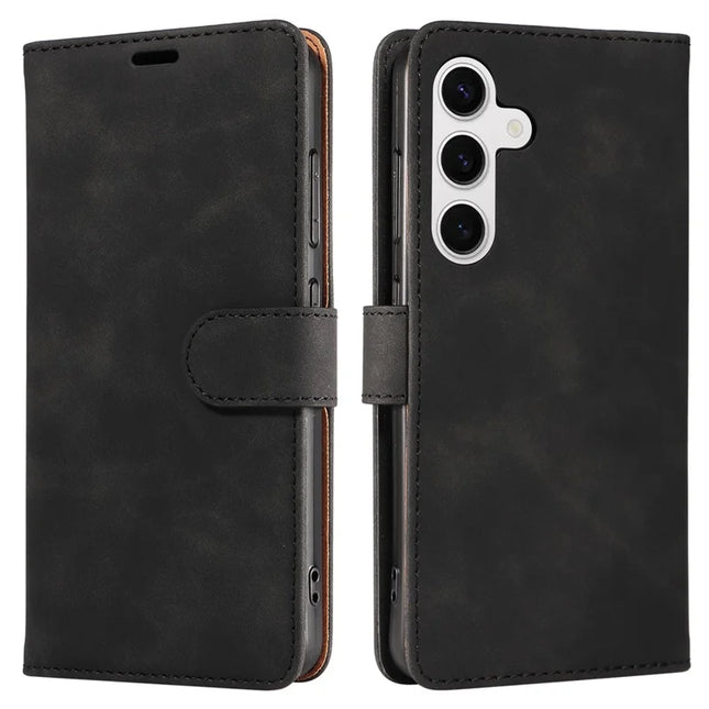 For Samsung Galaxy S23 FE Case RFID Blocking Wallet Stand Leather Flip Phone Cover with Slim Strap - Black