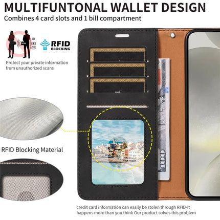 For Samsung Galaxy S23 FE Case RFID Blocking Wallet Stand Leather Flip Phone Cover with Slim Strap