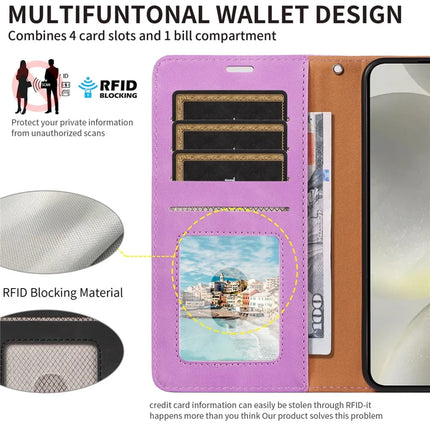 For Samsung Galaxy S23 FE Case RFID Blocking Wallet Stand Leather Flip Phone Cover with Slim Strap