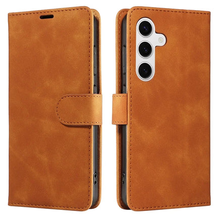 For Samsung Galaxy S23 FE Case RFID Blocking Wallet Stand Leather Flip Phone Cover with Slim Strap - Brown