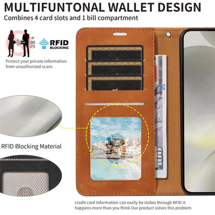 For Samsung Galaxy S23 FE Case RFID Blocking Wallet Stand Leather Flip Phone Cover with Slim Strap