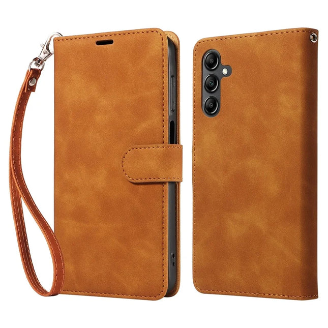 For Samsung Galaxy A54 5G Case with Thickened Strap RFID Blocking Wallet Stand Leather Flip Phone Cover - Brown