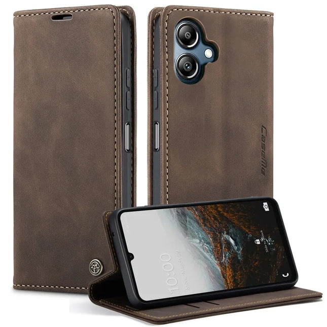 For Samsung Galaxy A06 Case CASEME 013 Series Card Holder Stand Leather Phone Cover - Coffee